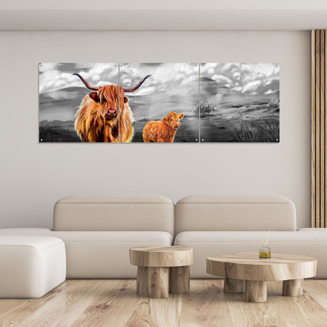 3 Panel Highland Cow Wall Art