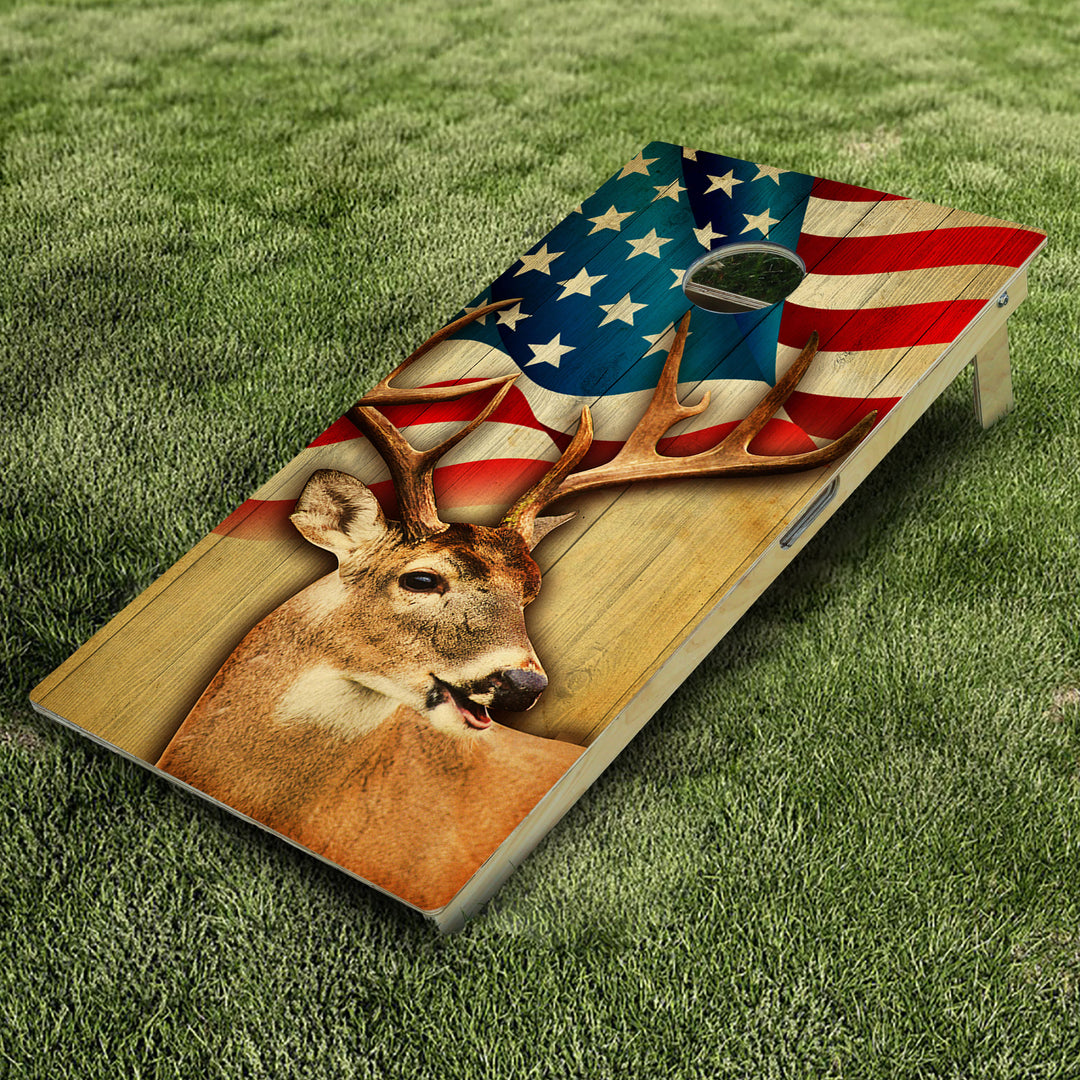 USA Flag Deer Cornhole Boards