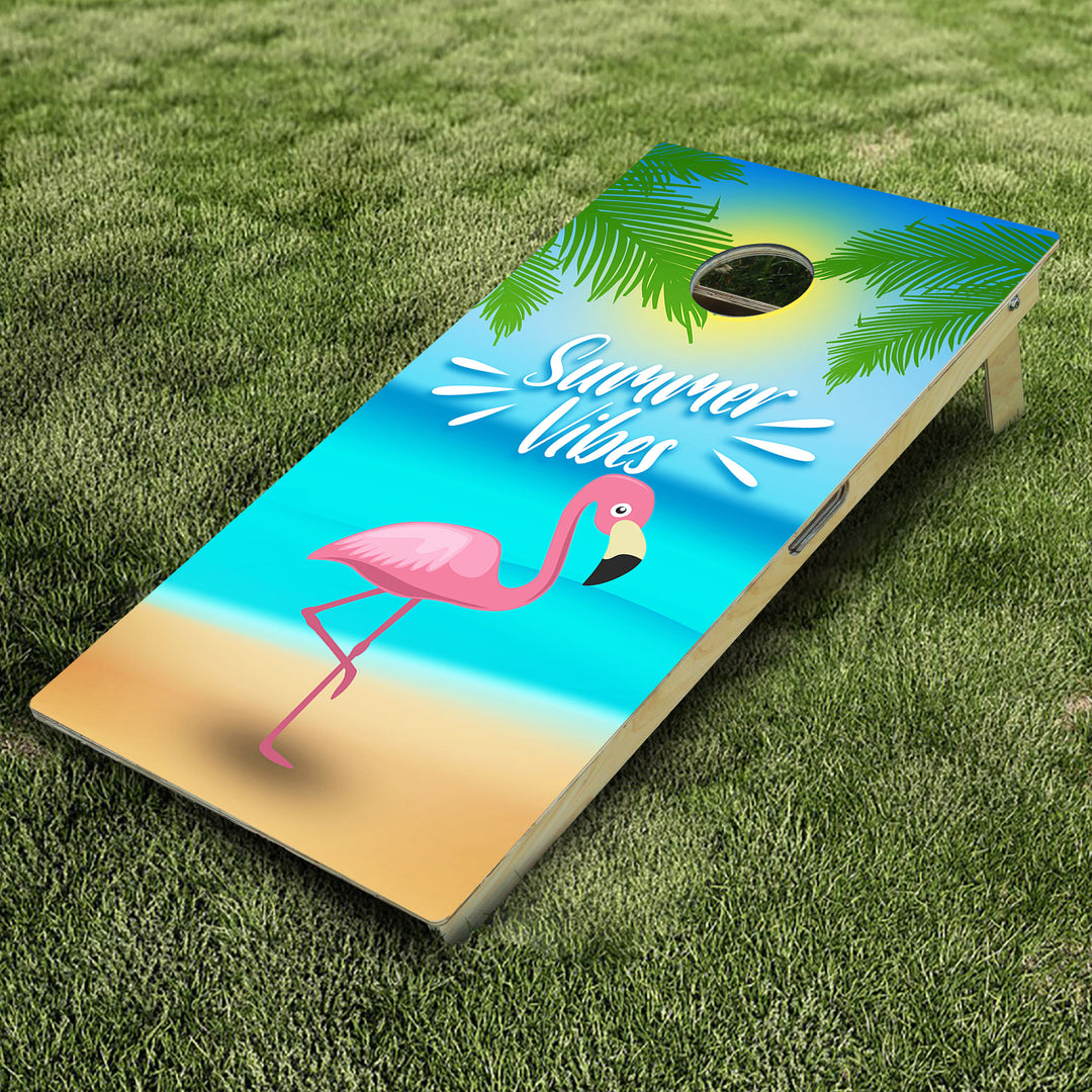 Flamingo Summer Vibes Cornhole Boards