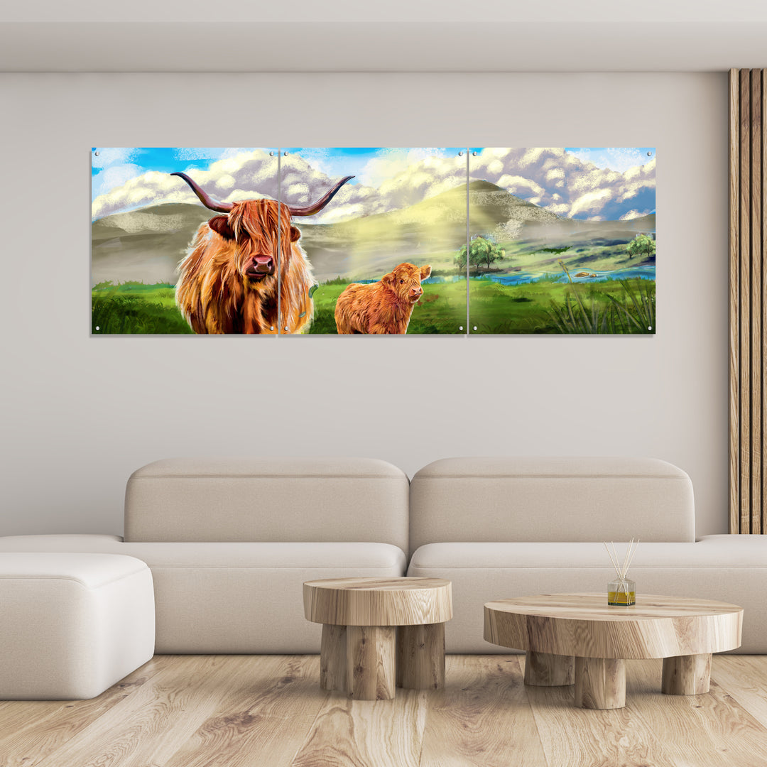 3 Panel Highland Cow Wall Art 2