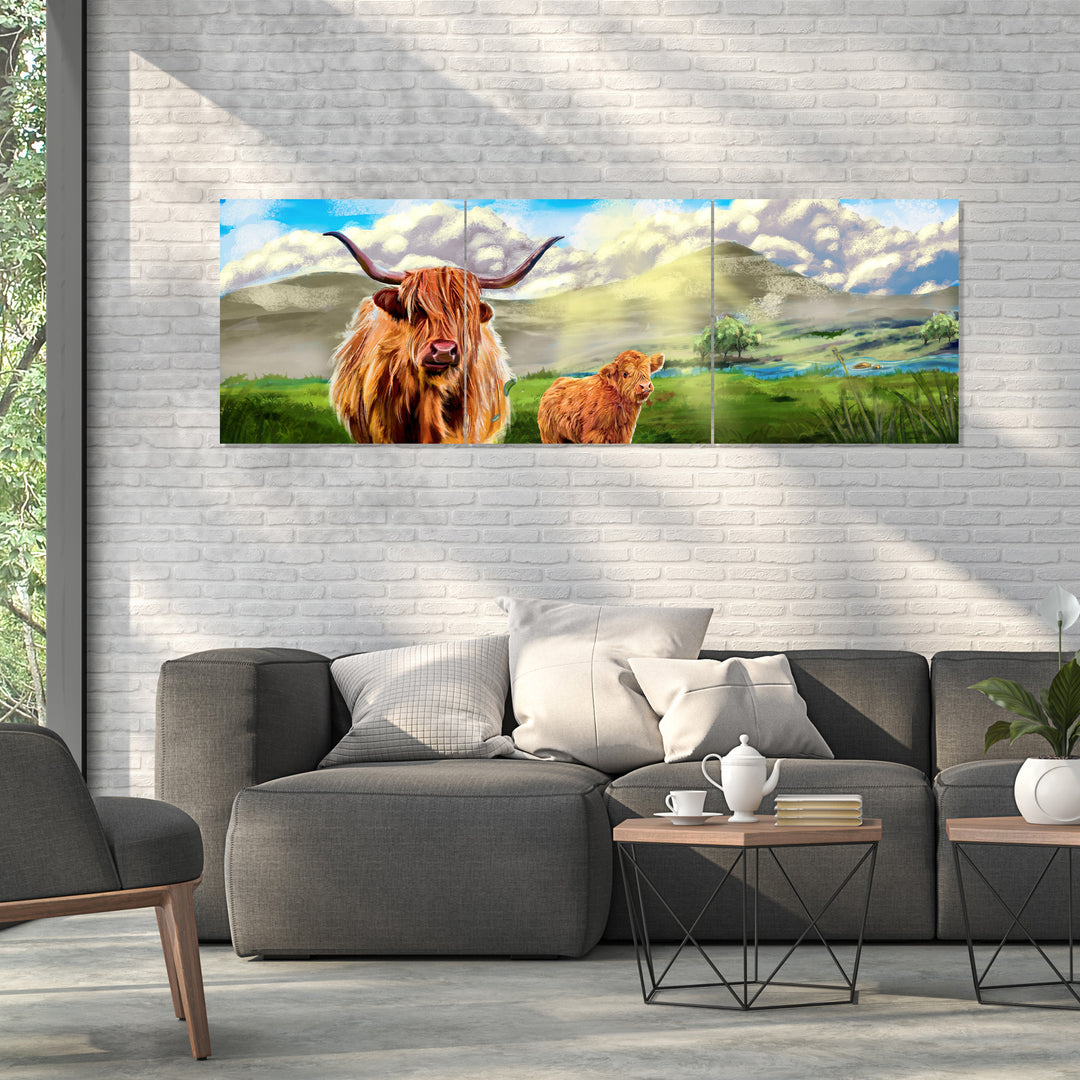 3 Panel Highland Cow Wall Art 2
